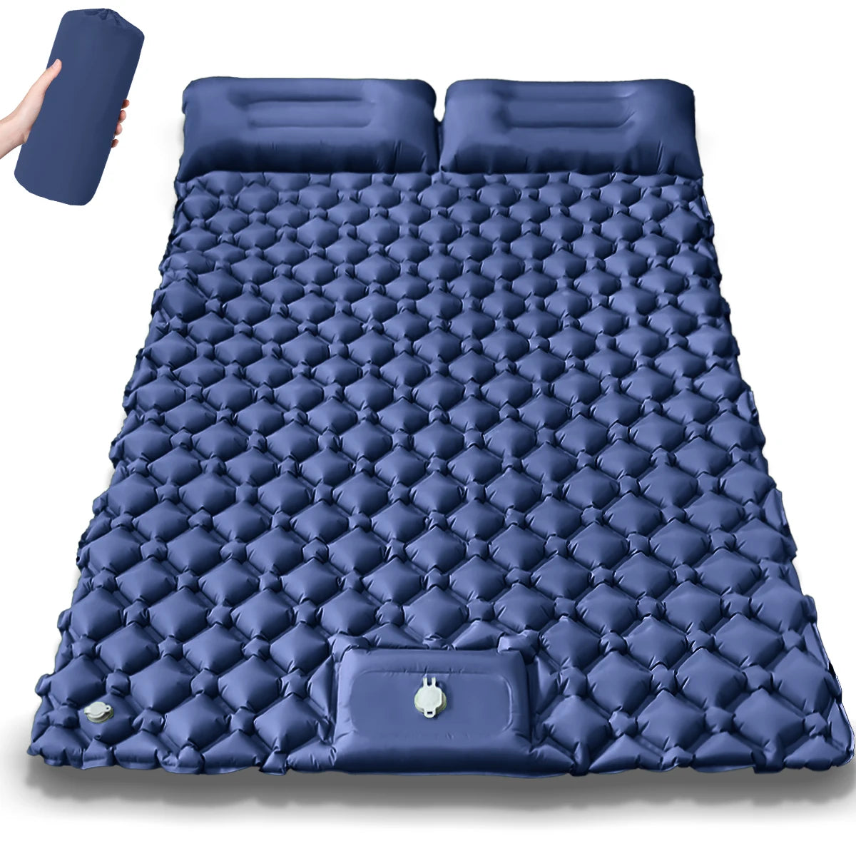Dubbel Uppblåsbar Campingmadrass T2312 – Extra Bred för Två, Inbyggd Pump, TPU-Nylon, 4 Färger