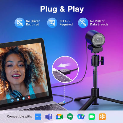 4K Webcam EMEET S600 SmartCam With Tripod USB Camera for Computer/Laptop Autofocus Sony Sensor 60FPS@1080P Streaming Web Camera