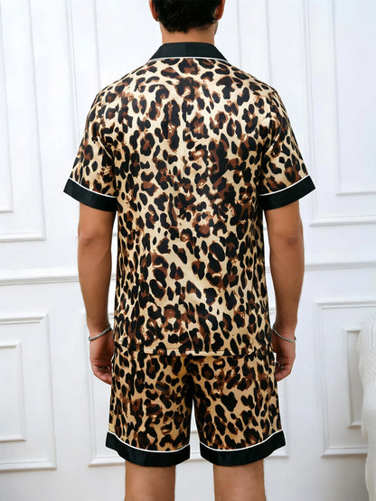 HZOIOYS randigt pyjamasset herr med satinkänsla – kortärmat, S–1XL
