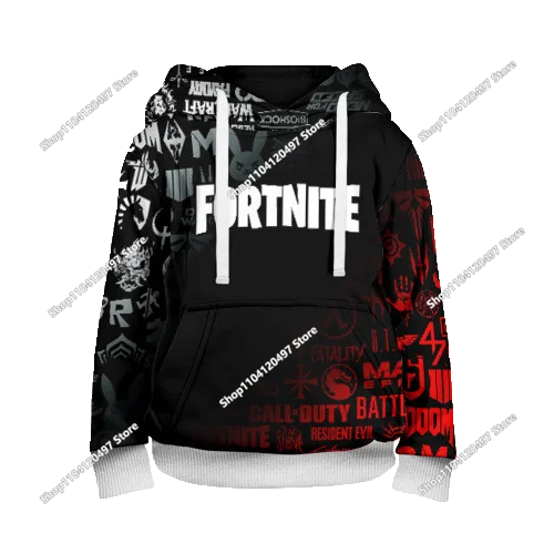 Fortnite Hoodie Barn & Vuxna – 3D-tryckt Animerad Pullover Polyester Casual Streetwear Storlek 110–160cm + Vuxenstorlekar