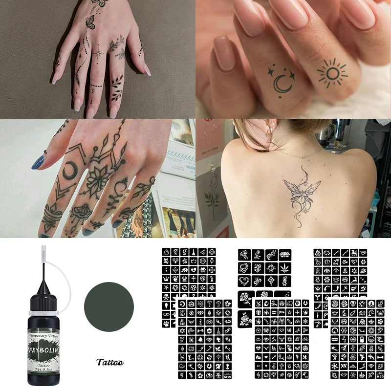 DIY Temporary Tattoo Kit with Stencils-7 Vibrant Colors with 6 Stencil Sheets Ttotal 288 Patterns,Body Art Paints for Halloween