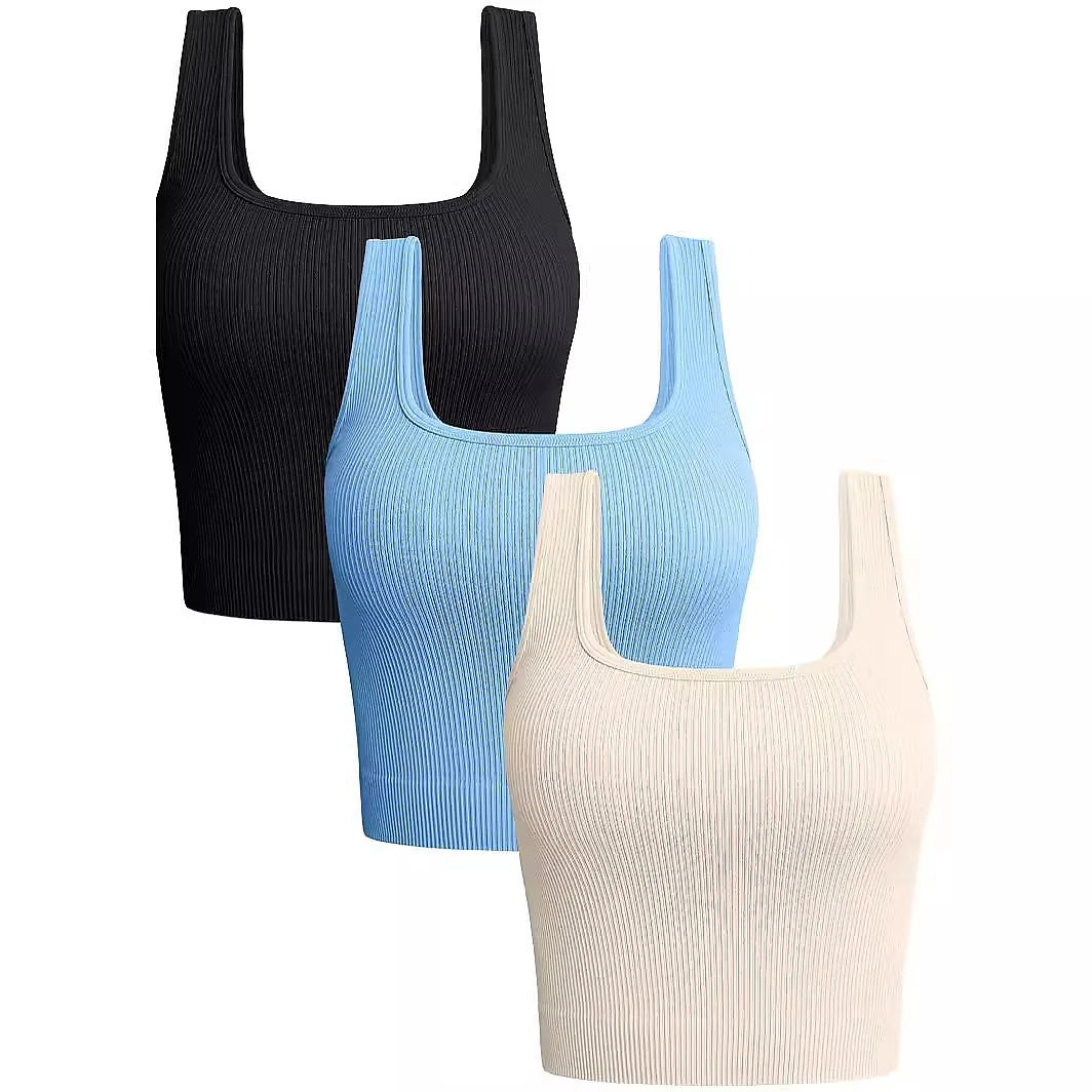Dam Ribbad Crop Top – Ärmlös Yoga Träningstopp Stretch, 8 Färger S–L