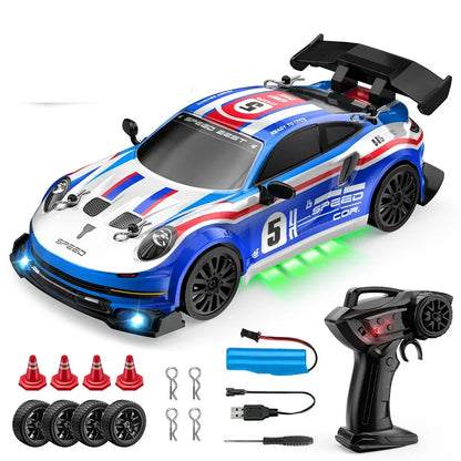 LKCOMO radiostyrd driftbil 1:24 med fyrhjulsdrift och LED-ljus