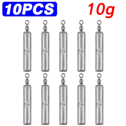 Fishing Weight 10PCS 3.5g 5g 7g 10g 14g 20g Tube Bullet Quick Rod Jig Head Casting Metal Tackle Kit Pesca Tool Plumb Pendant