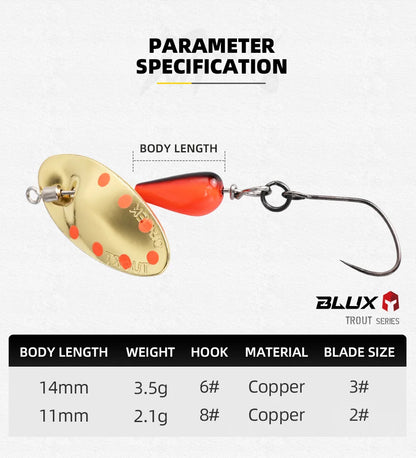 BLUX AR-S Rotating Spinner Metal Lure 2.1g/3.5g Single Hook Artificial Bait Copper Blade Spoon Stream Area Trout Fishing Lure