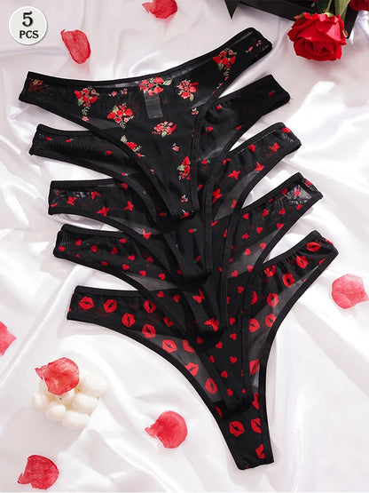 5pcs/pack Print Design Sexy Women thongs Breathable Comfortable Lady g-string Underwear Elegant Sexy Lingerie Fashion New Panty