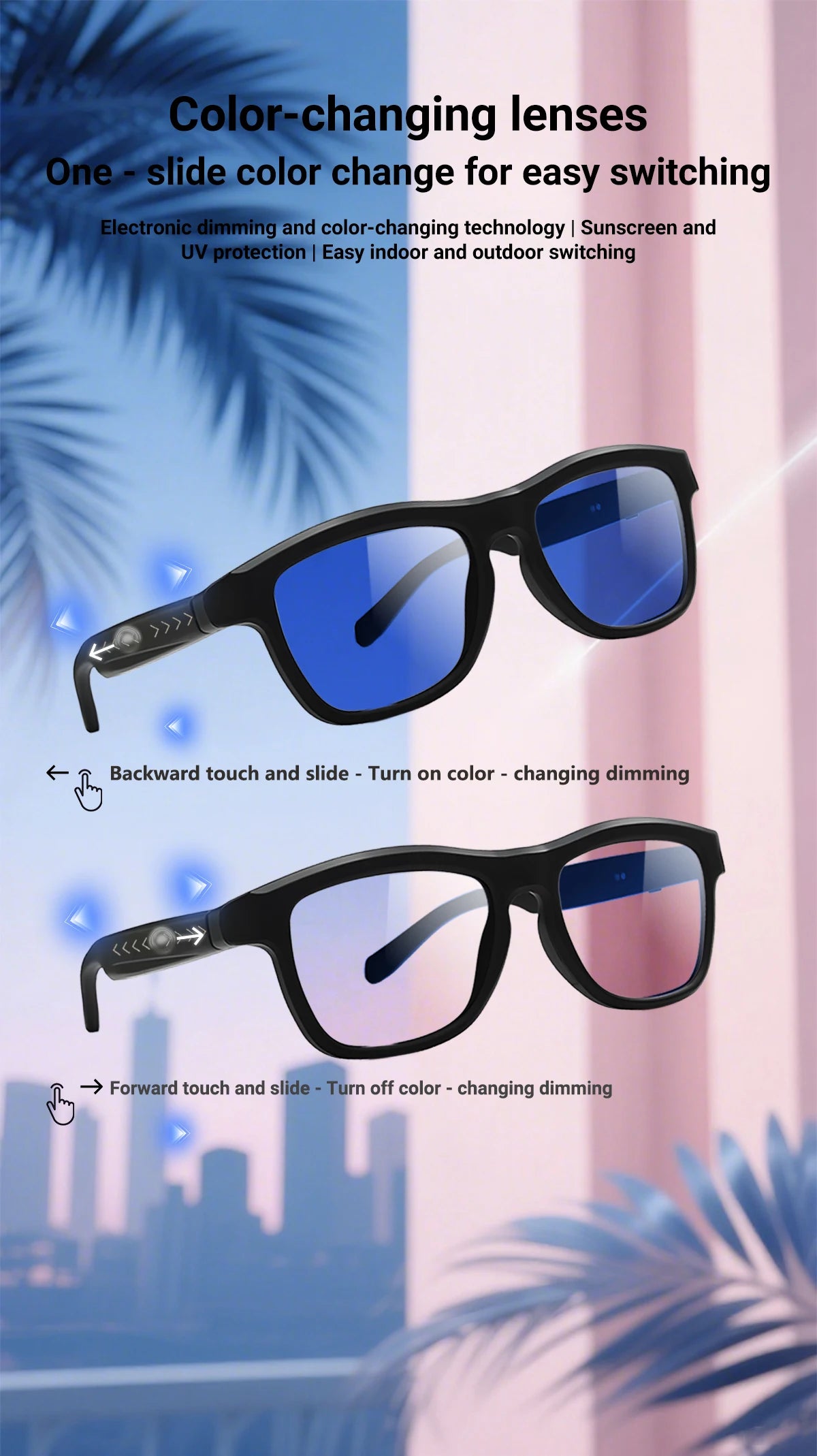 Touch Automatic Color Changing Dimming Bluetooth 5.4 Voice Assistant AI Smart Translation Music Glasses Men UV400 Protection