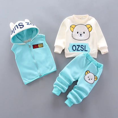 Winter Baby Clothing Sets Autumn Boys Girls Thick Warm Suits Hooded Sweater Cartoon Cute Bear Three-Piece kids Outfits 0-4 Years