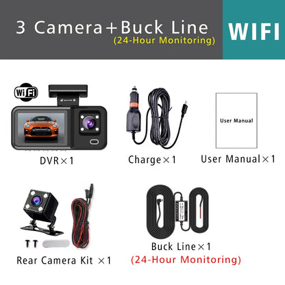 WIFI 3 Camera Dash Cam Cabin Car Dvr 1080P Interior Vehicle Three Way Channel Dvrs Recorder Video Registrator Dashcam Camcorder