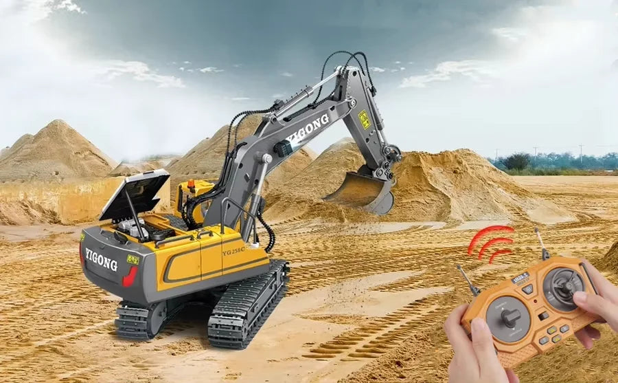 Oike 4WD Remote Control Excavator Alloy Dump Truck Bulldozer Radio Model RC Car Construction Vehicle with Lights Sound Toy Gift