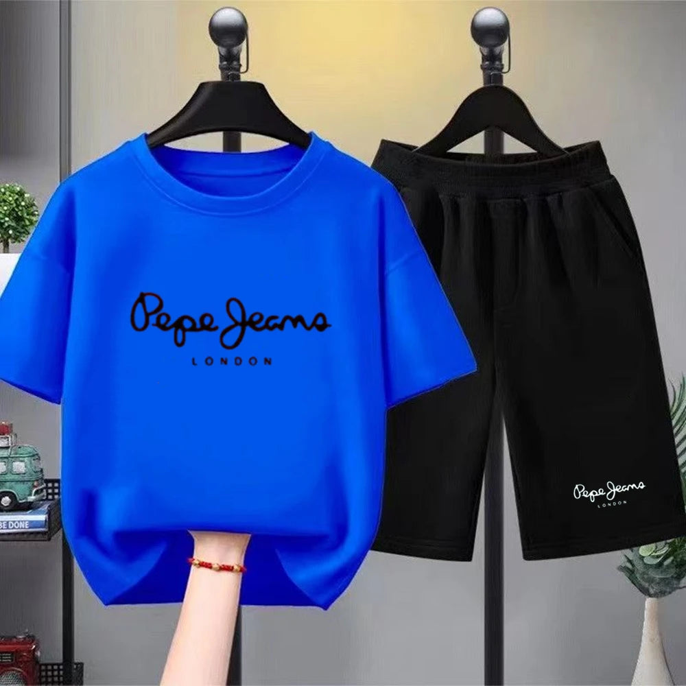 Children Clothes Brand Letters Print T-shirt 3-12Yrs Boys Girls Short-sleeved Top+Shorts Casual Fashion Sports Set Clothing
