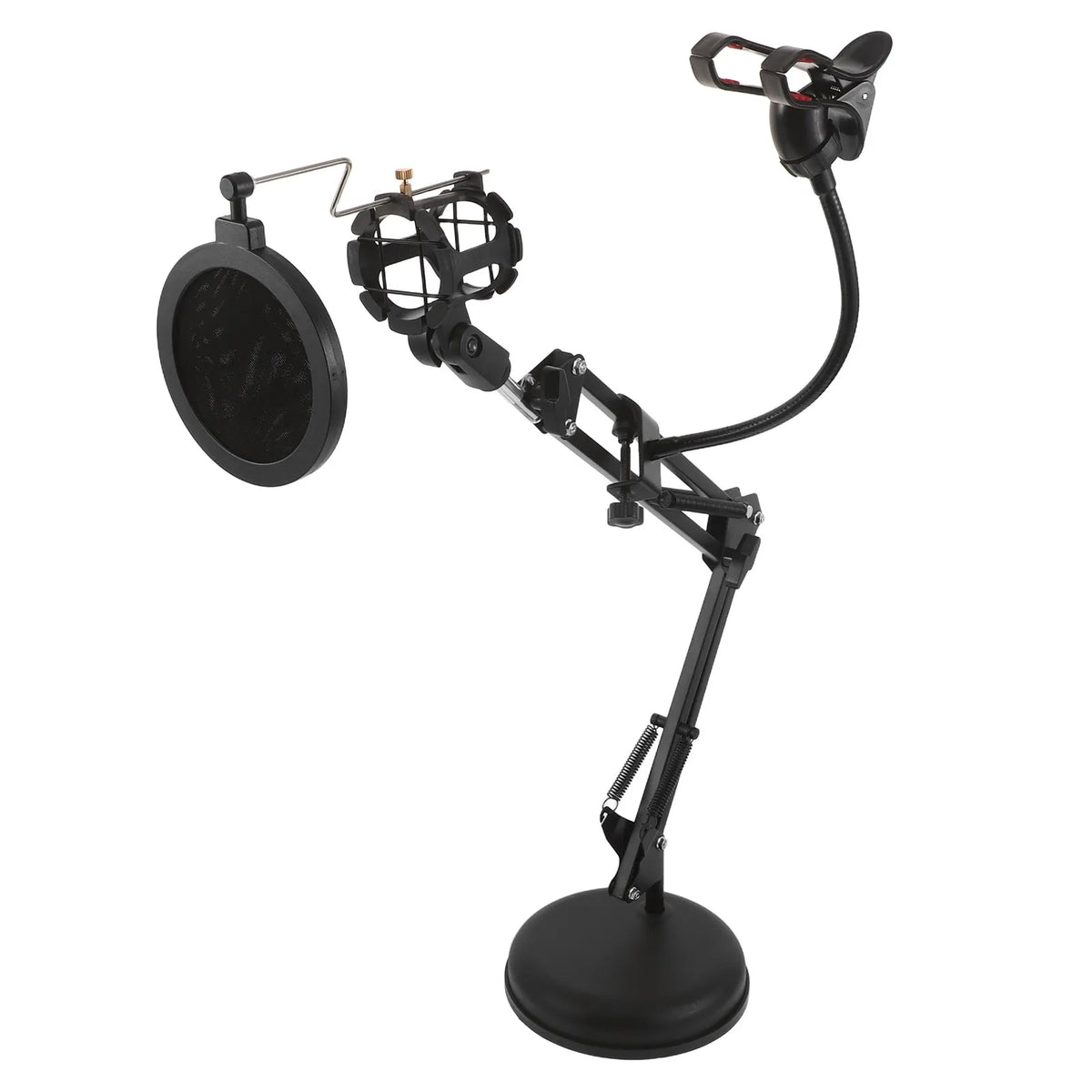 Adjustable Desktop Microphone Boom Arm Stand Dual Support Phone Holder Clip Pop Filter Suspension Mic Stand Live Studio