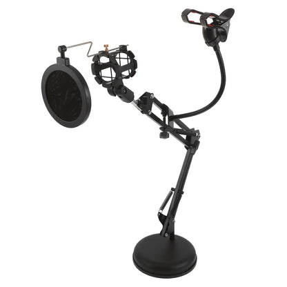 Adjustable Desktop Microphone Boom Arm Stand Dual Support Phone Holder Clip Pop Filter Suspension Mic Stand Live Studio