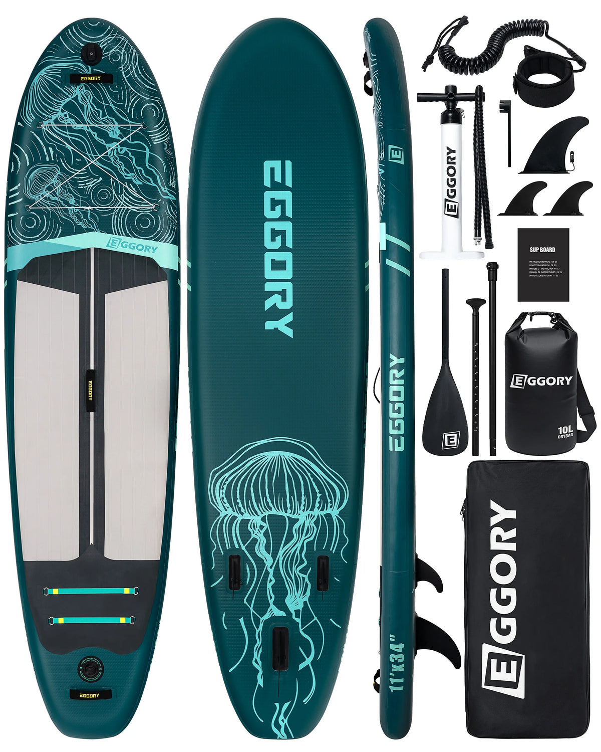 EGGORY Uppblåsbar SUP-bräda – Ca 335 cm, 7 Designs, Komplett Set, Skickas från Tyskland