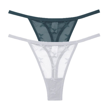 2PCS/Set Mesh Transparent Thong Women Panties Underwear Women Seamless G-String Female Underpants Intimates Lingerie S-XL