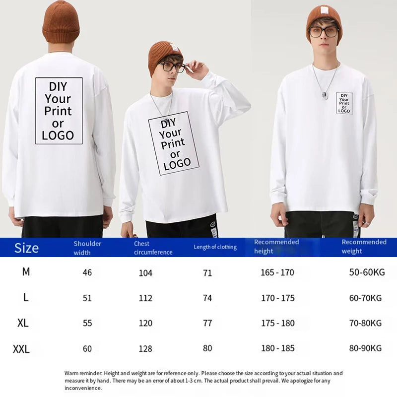 Unisex Långärmad T-Shirt 2026 – 260g Bomull DIY Logotryck Casual Personlig Present Vit & Svart M–XXL