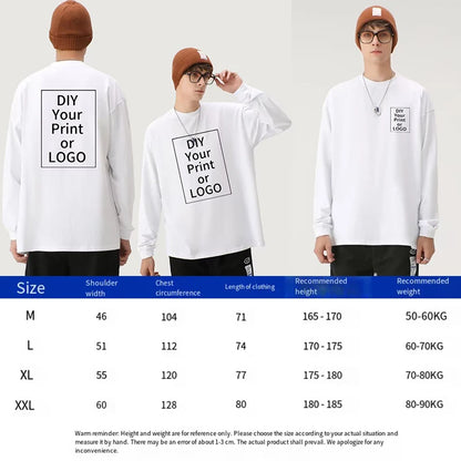 Unisex Långärmad T-Shirt 2026 – 260g Bomull DIY Logotryck Casual Personlig Present Vit & Svart M–XXL