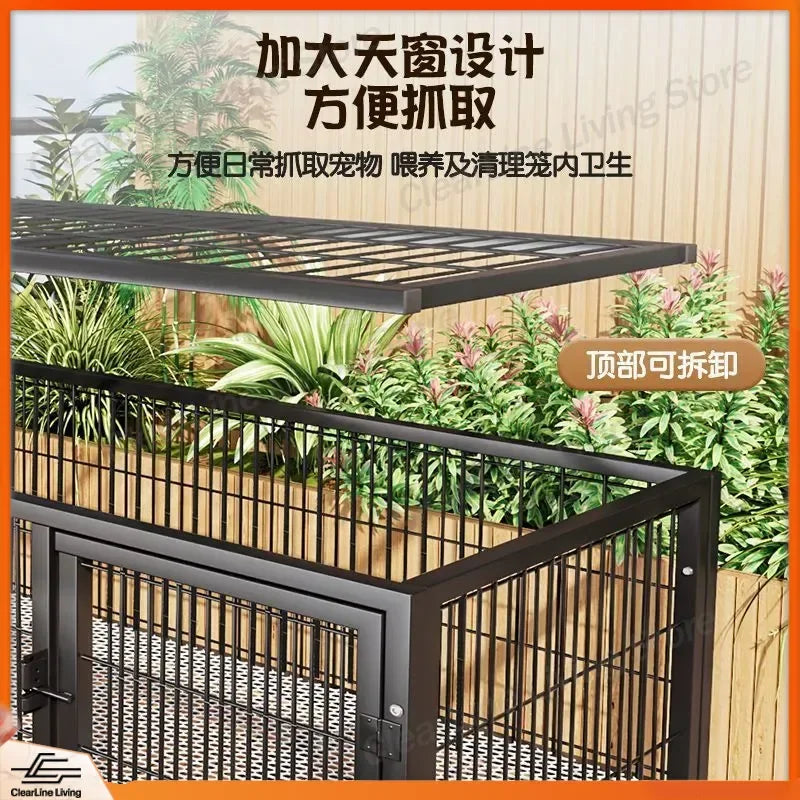 Large Heavy Duty Dog Crate for Large Medium Dogs Indoor Outdoor Portable Foldable Metal Wire Kennel with Tray for Labrador
