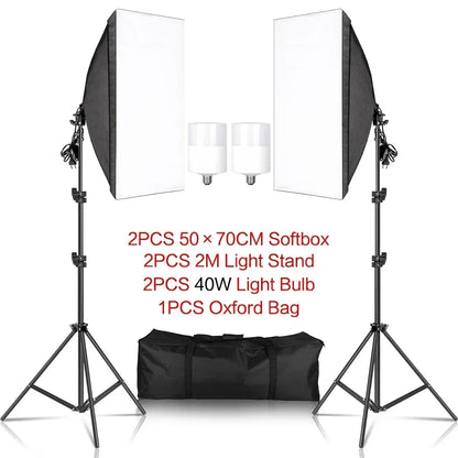 SH 1pc-3Pcs Photography 50x70CM Softbox Lighting Kits Professional Light System With E27 Photographic Bulbs Photo Studio
