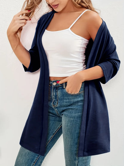 Dam Plus Size Elegant Kofta – Halvlång 3/4-ärm Hög Stretch Öppen Casual Höst/Vinter, 9 Färger XL–4XL