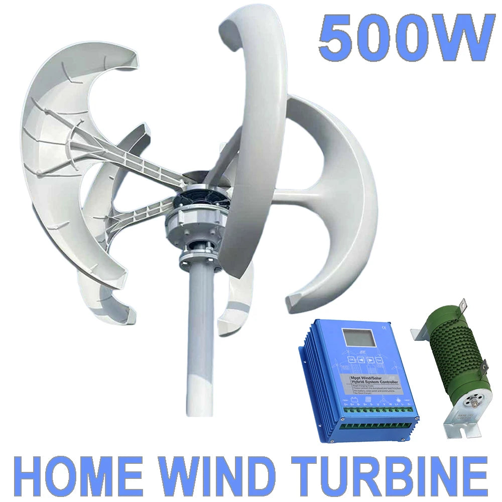Vertikal Vindturbin 500W Lykta-design 12V/24V – Låg Startvindshastighet MPPT eller Hybrid Sol+Vind Regulator, Röd/Vit