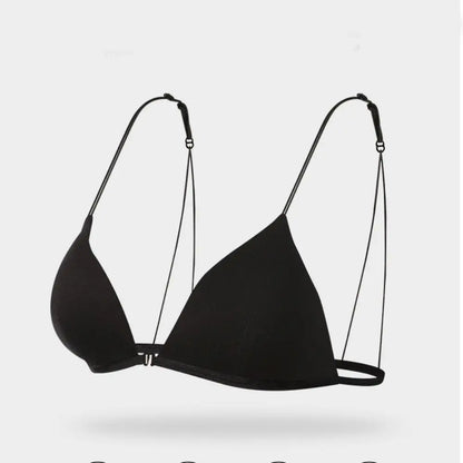Breathable Triangle Bras for Women Beauty Back Thin Strape French Style Bra Solid Color Lingerie Deep V Bralette Party