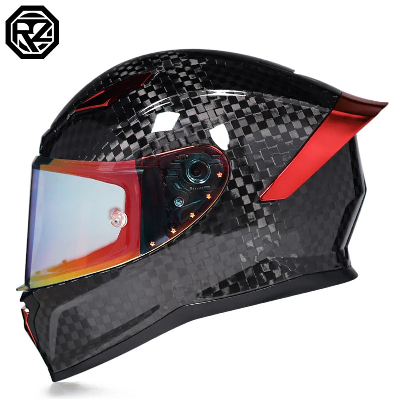 ORZ Carbon Fiber Motorcycle Helmets Men's and Women's Four Seasons Lightweight Helmets Motocross Color Lens Cosas Moto