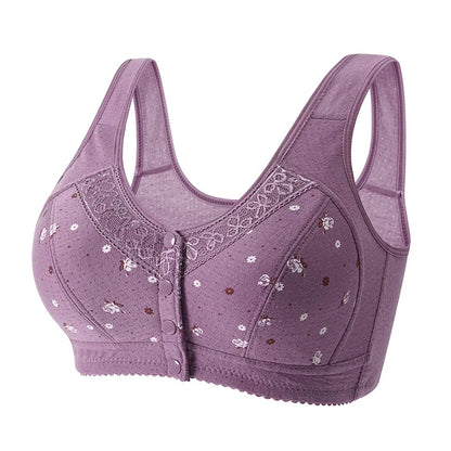 Front Closure Confortable Bra For Older Women Wire Free Bras Push Up Underwear Female Everyday Lingerie Large Bust 110A