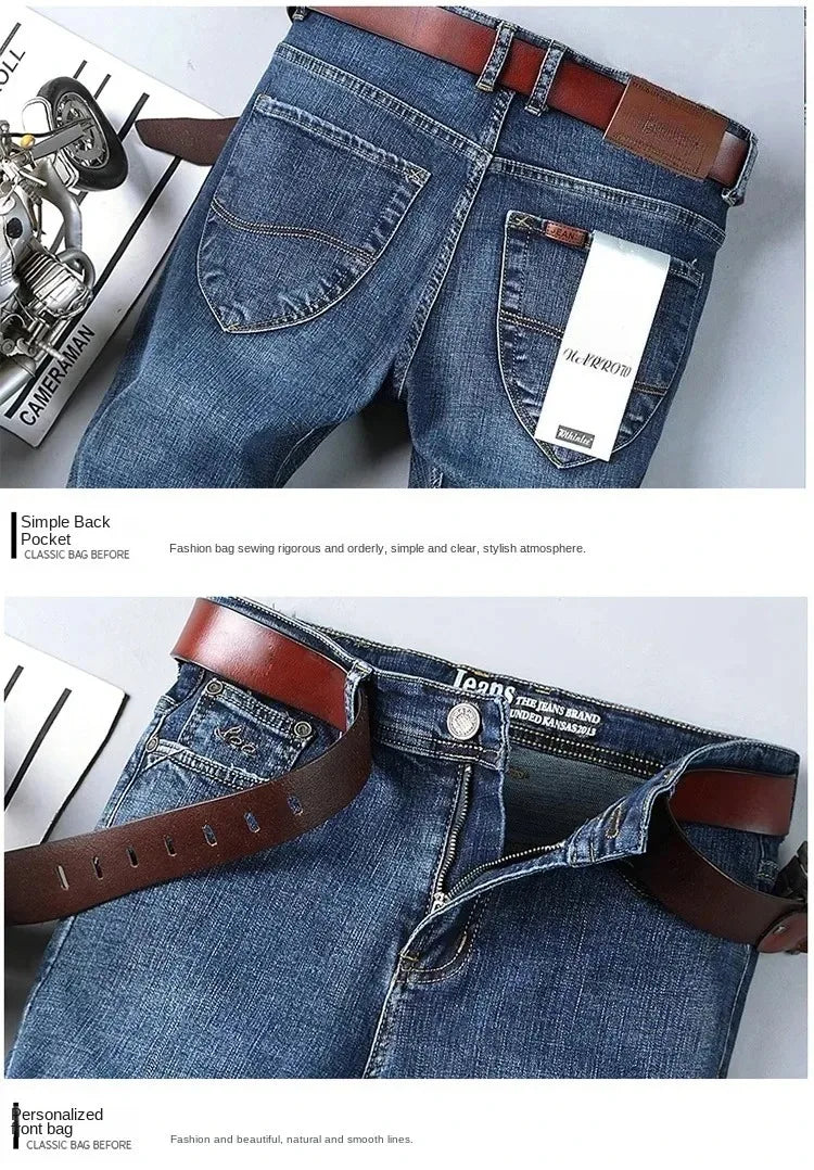 2026 Top Brand Washed Jeans Trousers Four Season Men's High Quality Jeans Business Casual High Waist Denim Pants