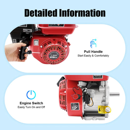 212cc 4,0kW 7,5hk luftkyld bensinmotor, 3600 varv/min snörnstart bensinmotor