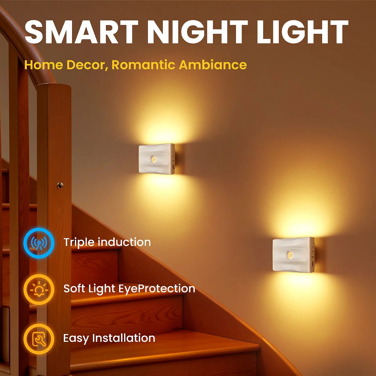 Uppladdningsbar LED-nattlampa med rörelsesensor – 2–8-pack
