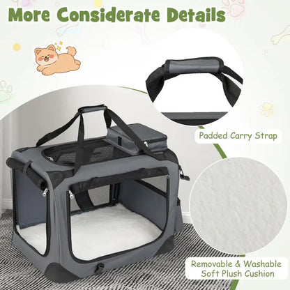 61/72/84/91cm Collapsible Soft Dog Crate with Mesh Windows for Small/Medium/Large Dogs and Cats-Grey-S