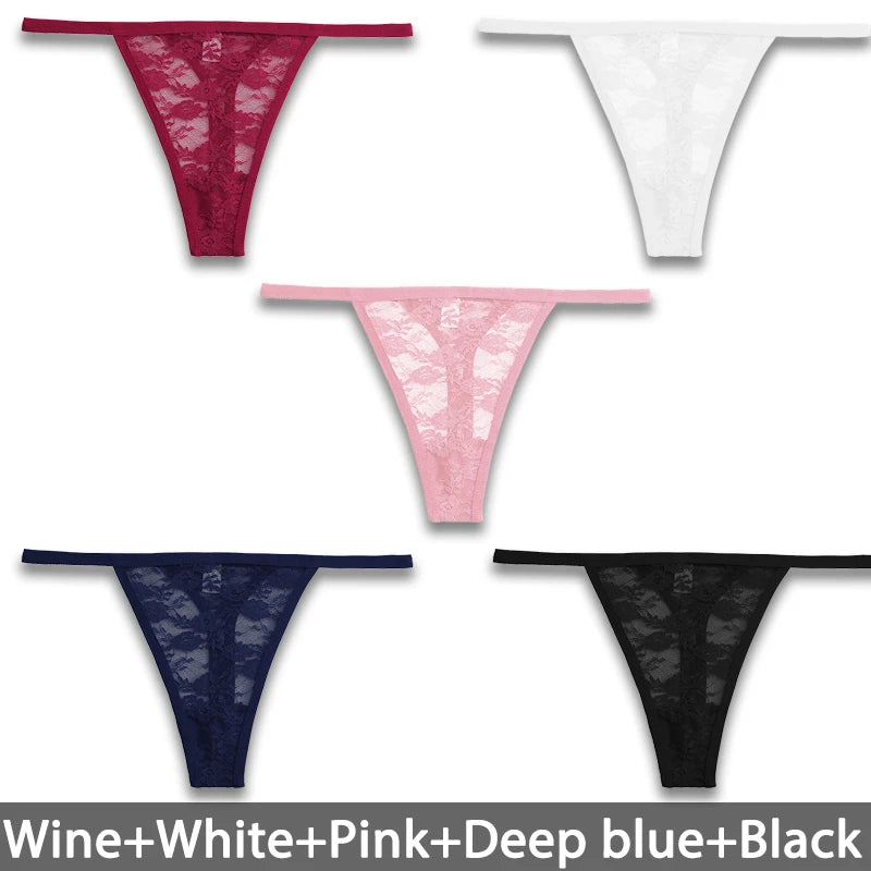 5-pack spetsstring – damunderkläder med blommigt mönster