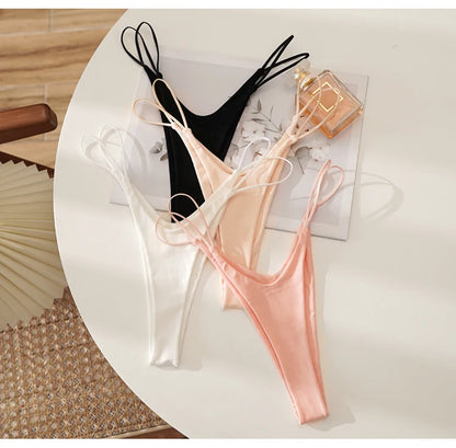 Meet'r Women Sexy Low Waist Thong Pantie Seamless Thin rope Underwear Female Solid Color G String Lingerie Temptation Bikini