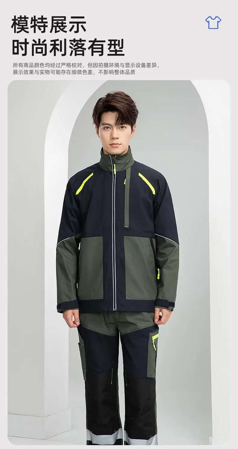 Spring Autumn Multi Pocket Men's Work Pants Wear Resistant Workshop Factory Construction Workers Clothes Reflective Strip Pants