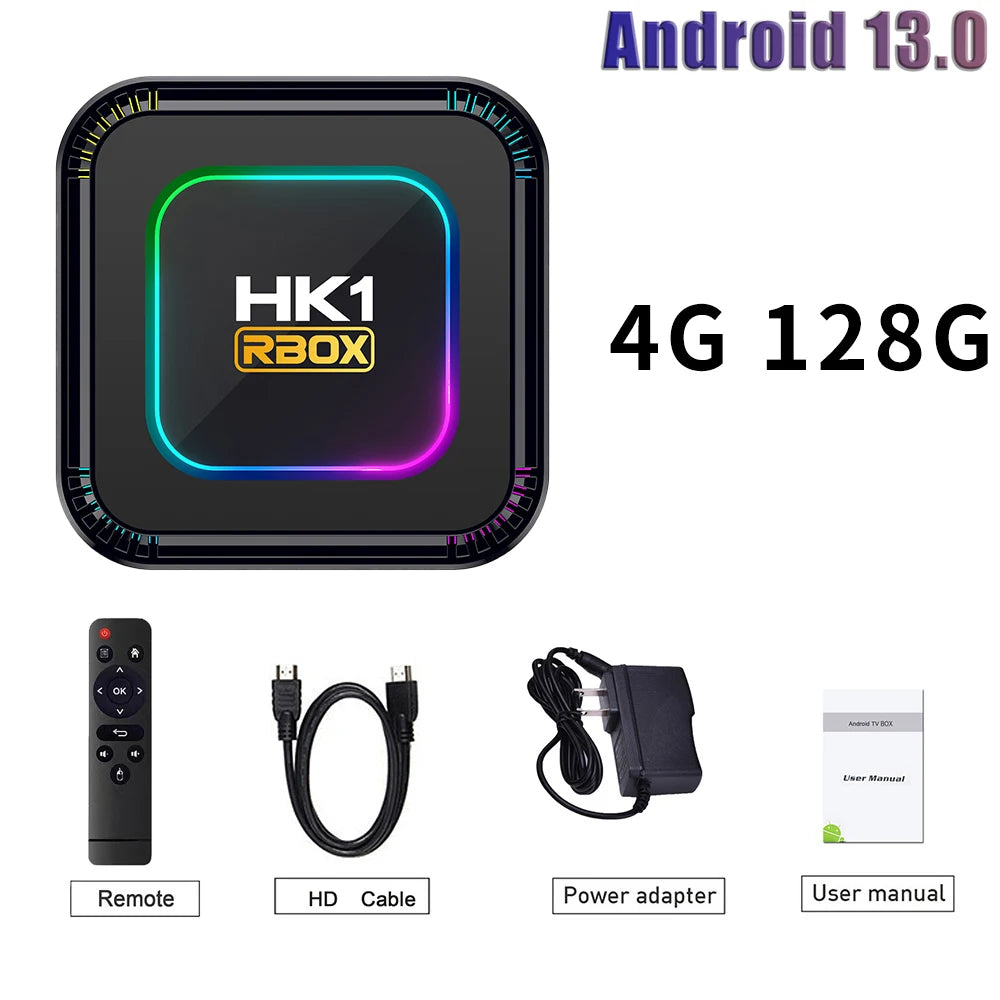 TV Box Android HK1 RBOX K8 Android 13 RGB Light 4GB 128GB RK3528 WiFi6 Dual Wifi6 Youtube Netflix 8K Media Player TV Receive