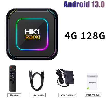 TV Box Android HK1 RBOX K8 Android 13 RGB Light 4GB 128GB RK3528 WiFi6 Dual Wifi6 Youtube Netflix 8K Media Player TV Receive