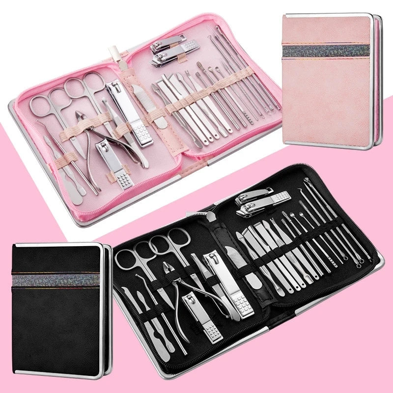 26 Pcs Manicure Set Stainless Steel Nail Clippers Cuticle Nipper Pedicure Care Tool Dead Skin Scissor Cleaning Grooming Ki