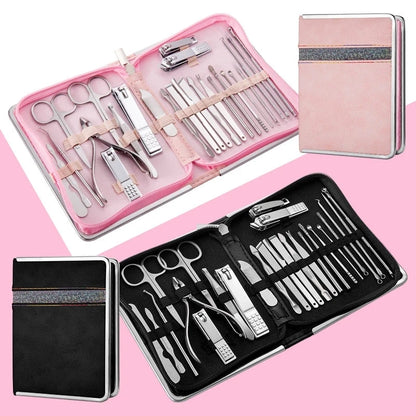 26 Pcs Manicure Set Stainless Steel Nail Clippers Cuticle Nipper Pedicure Care Tool Dead Skin Scissor Cleaning Grooming Ki