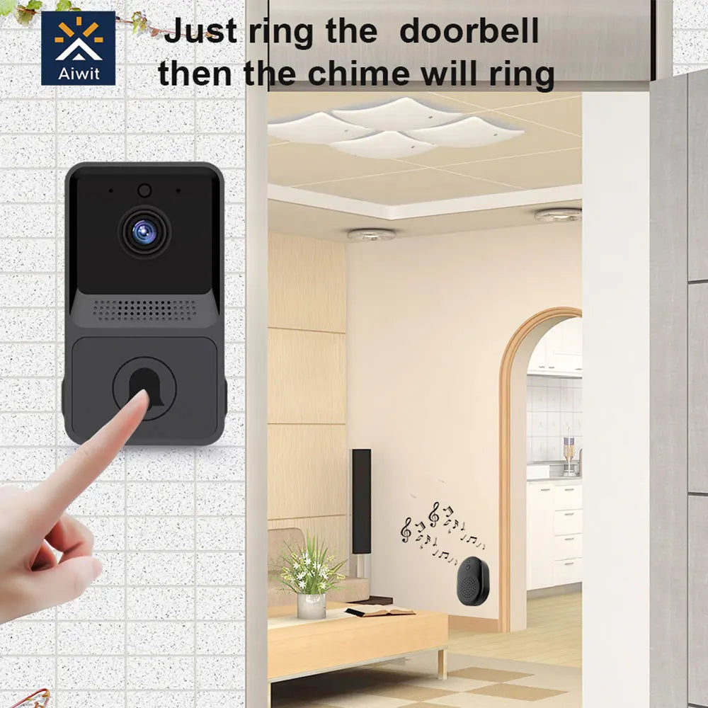 Trådlös WiFi Dörrklocka med HD-kamera – 133°/155°, IR-nattseende, Röstförvrängning, 800mAh, Gratis Molnlagring