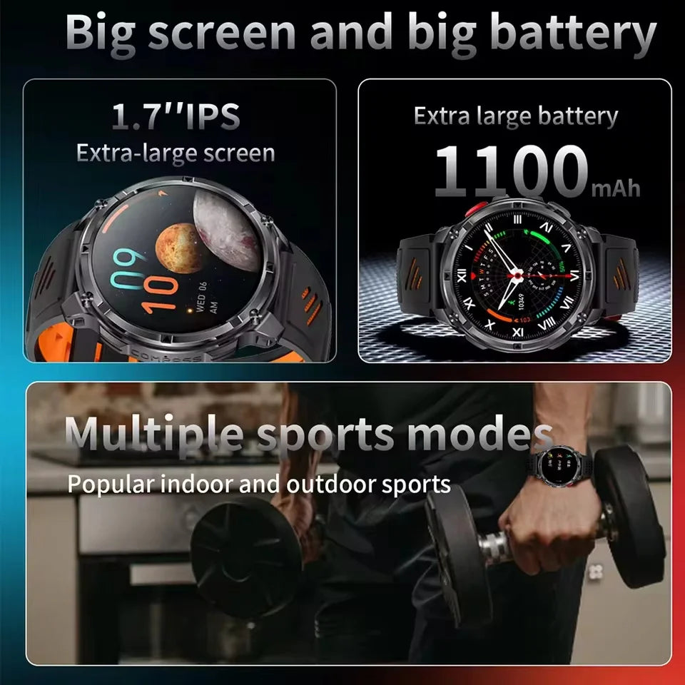 T-Rex3 Pro Militär Smartklocka 2026 – 1100mAh, GPS, Kompass, 5ATM, 14 Färger