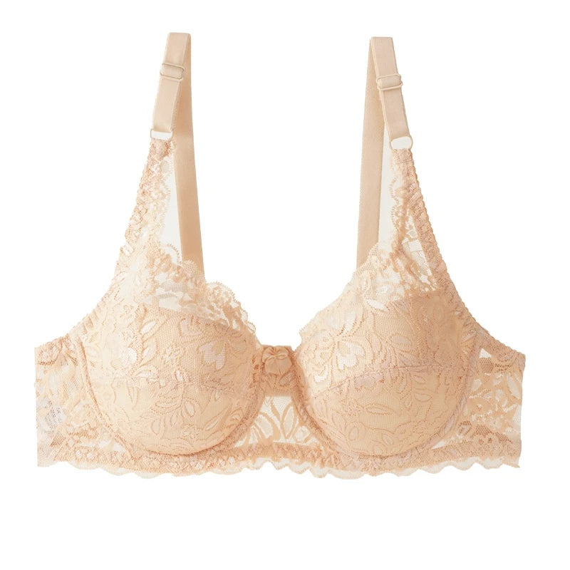 Sexy Push Up Lace Bras Women Thin Cotton Lined Underwire 38-44 C/D Cup Breathable Bralette Hollow Out Floral Underwear Plus Size