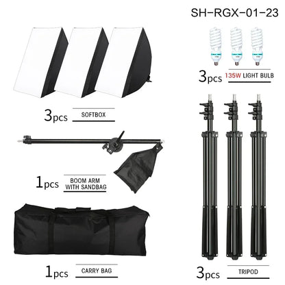 SH 1pc-3Pcs Photography 50x70CM Softbox Lighting Kits Professional Light System With E27 Photographic Bulbs Photo Studio