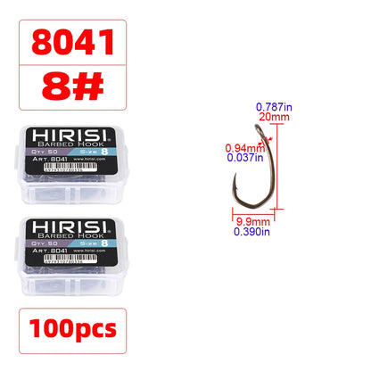 Hirisi 8041 50Pcs PTFE Coated Fish Hook High Carbon Stainless Steel Anti-Rust Sharp Point Barbed With Eye for Fishing Accessory