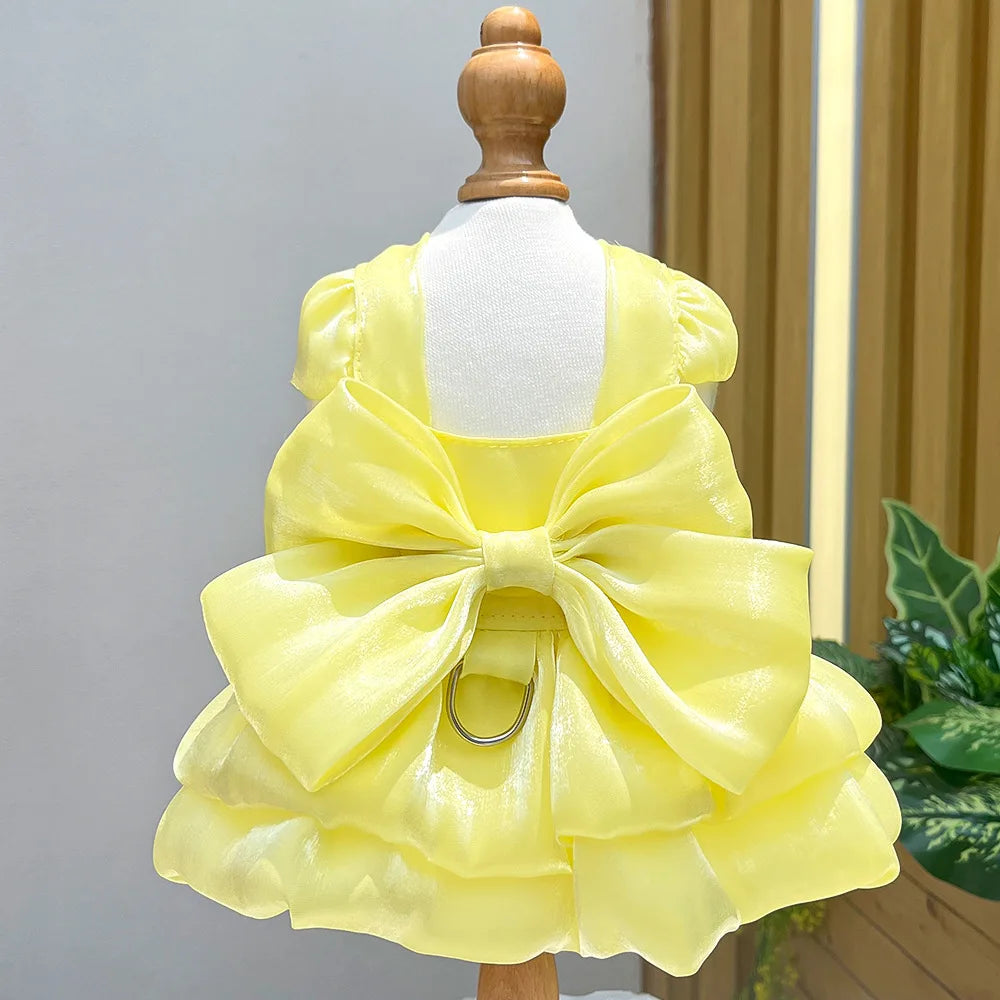 Cat Wedding Dress Lace Bowknot Fluffy Skirt for Party Pet Clothes Fancy Costume for Kittens Bridal Gown Furbaby Home Daily Outfi