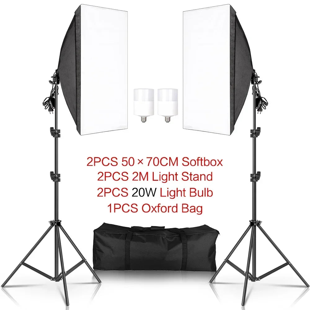 SH 1pc-3Pcs Photography 50x70CM Softbox Lighting Kits Professional Light System With E27 Photographic Bulbs Photo Studio