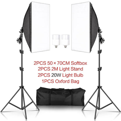 SH 1pc-3Pcs Photography 50x70CM Softbox Lighting Kits Professional Light System With E27 Photographic Bulbs Photo Studio