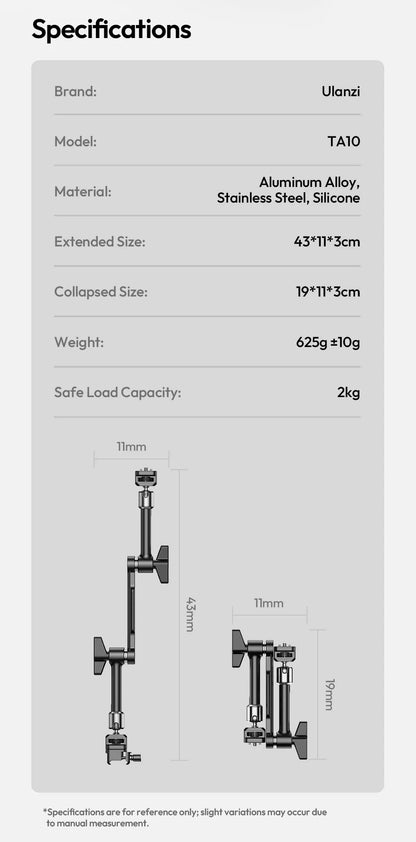 Ulanzi TA10 43cm Magic Articulating Arm with 1/4" 3/8" Screw Hole Mount NATO 3 Section for DSLR Monitor Light Camera Accessories