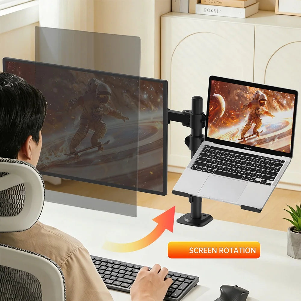 Dual Monitor Mount for 13-27 Inch Screens, Adjustable Monitor and Laptop Stand with VESA 75/100mm, Full Motion Desk Clamp Bracket with 360° Rotation and Cable Management, Heavy Duty Steel Monitor Arm for Home Office, Max Loa