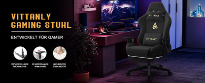 Vittanly Gaming Chair Breathable Office Chair Made of High-Quality Fabric New Adjustable and Rotating Desk Chair with Footrest